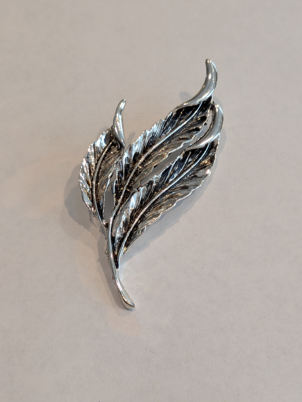 Silver Leaf Brooch - Elegant Feather Design